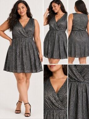 torrid Black Silver Sparkle V-Neck Mini Dress